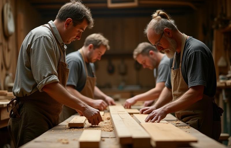 Artisans working together in a woodworking studio