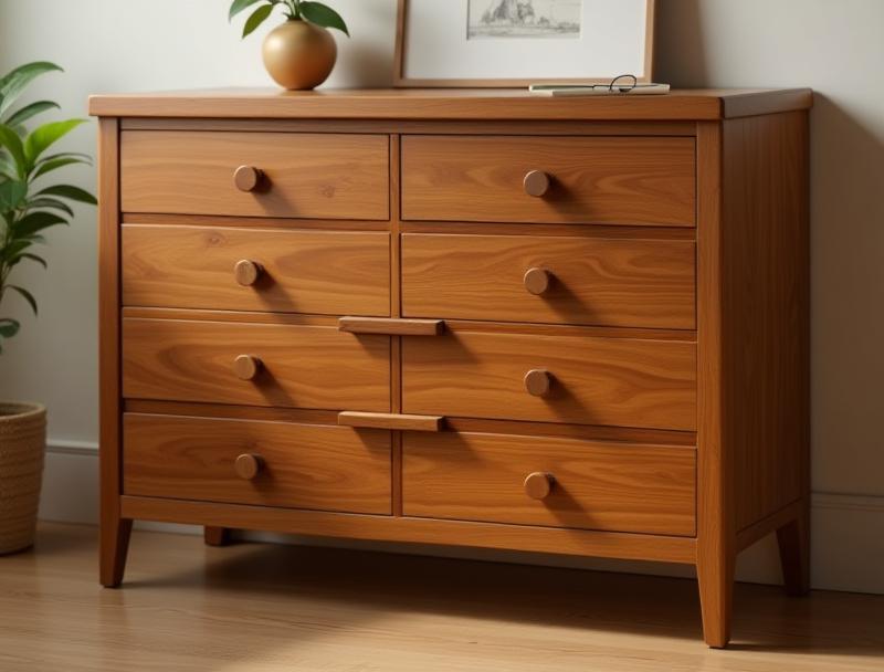 Wooden storage cabinet with multiple drawers