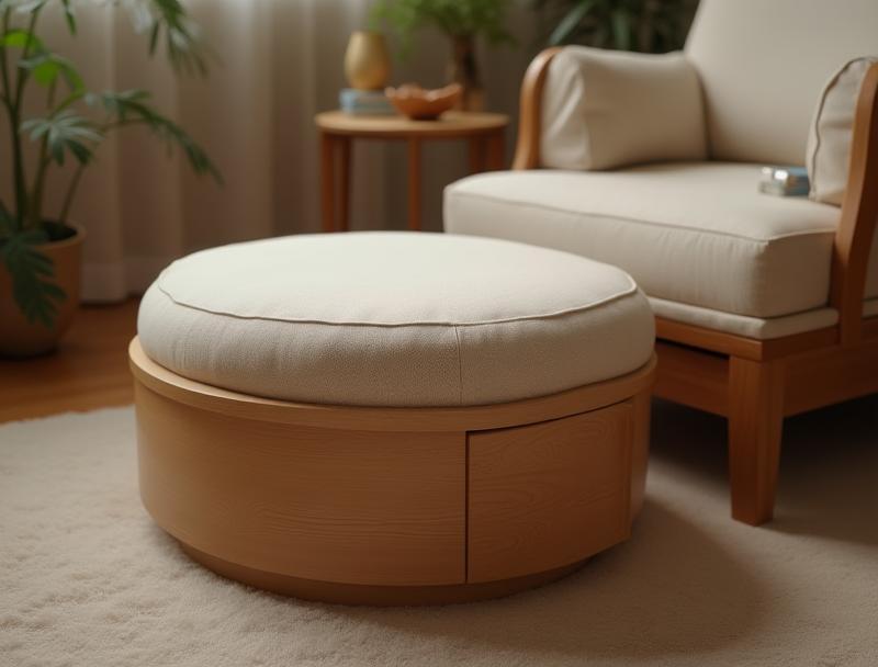 Wooden ottoman with an upholstered top