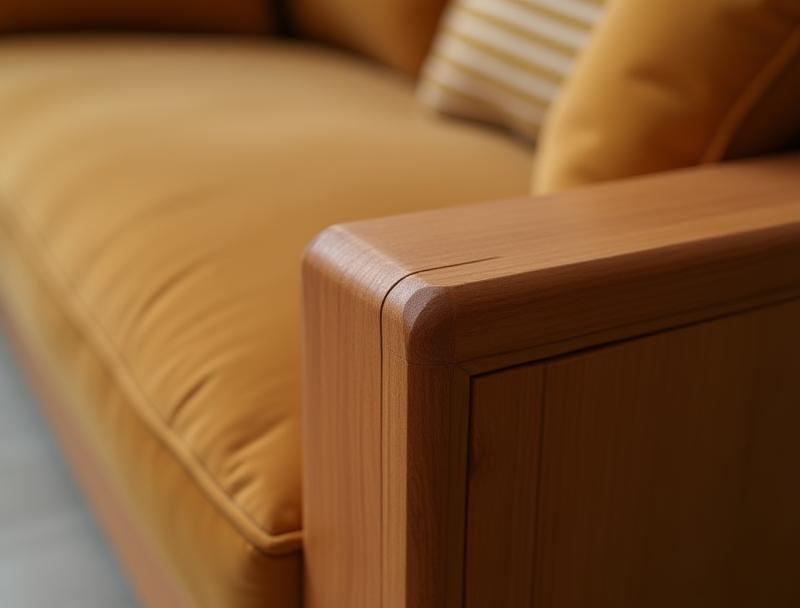 Close up of wooden sofa armrest, showcasing joinery