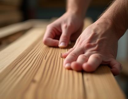 Hands inspecting wood grain